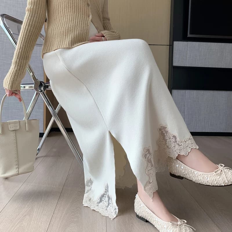 Vêtements en patchwork de dentelle pour femmes enceintes, jupe fendue amincissante, haute qualité, a