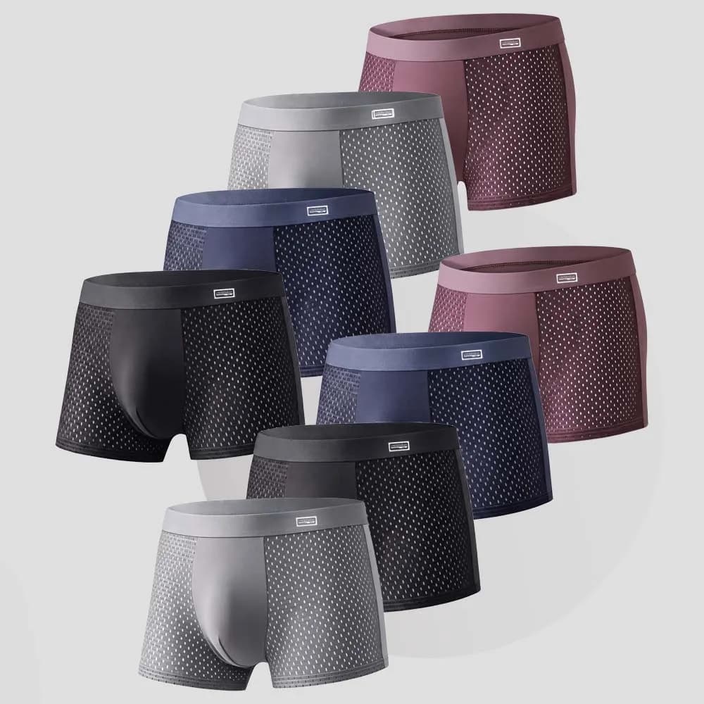Lot de 8 Caleçons pour Homme en Bambou, Sous-vêtements Respirants en Maille, Boxers à Coupe 3D avec