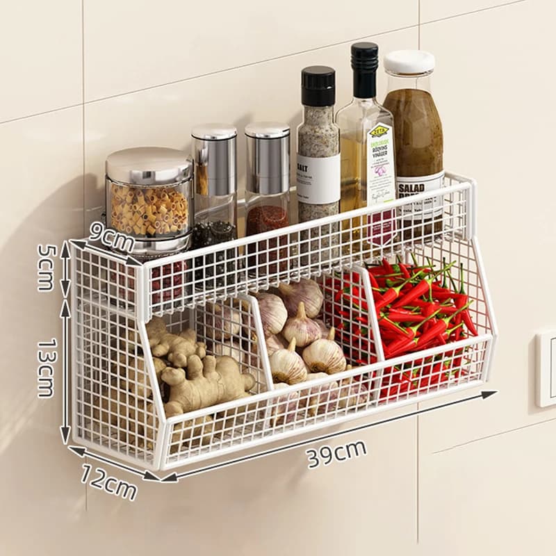 Étagère de rangement de cuisine à trois compartiments, fixation murale sans vis, article de rangemen
