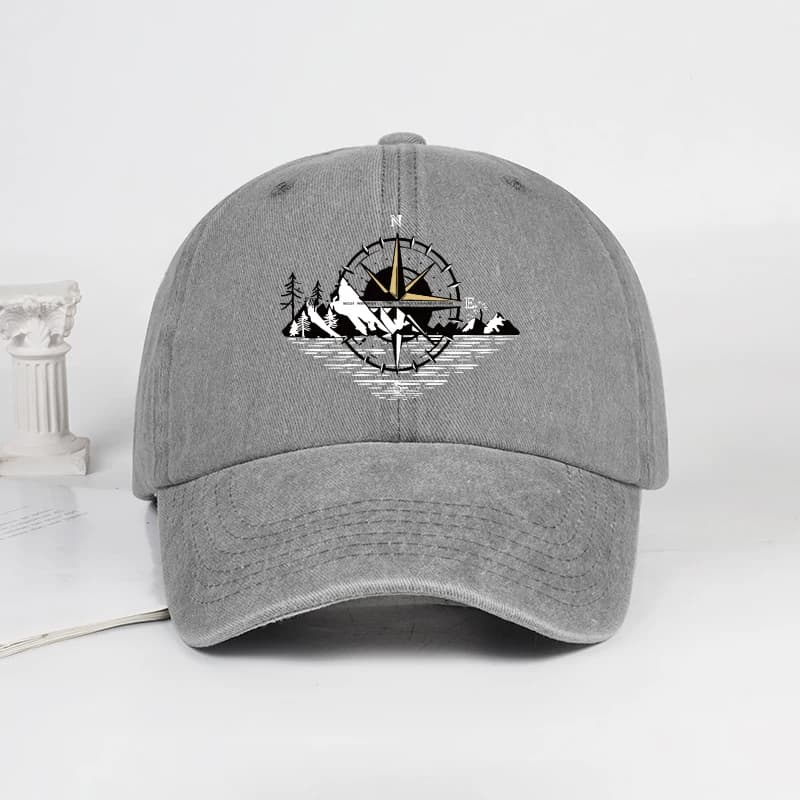 Casquette de baseball unisexe réglable avec imprimé montagne et effet délavé, style vintage, pour la