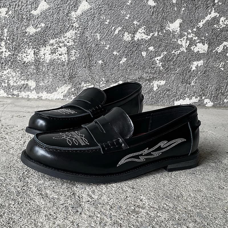 Mocassins en cuir pour hommes, chaussures à enfiler, design brodé de style occidental pour chaussure