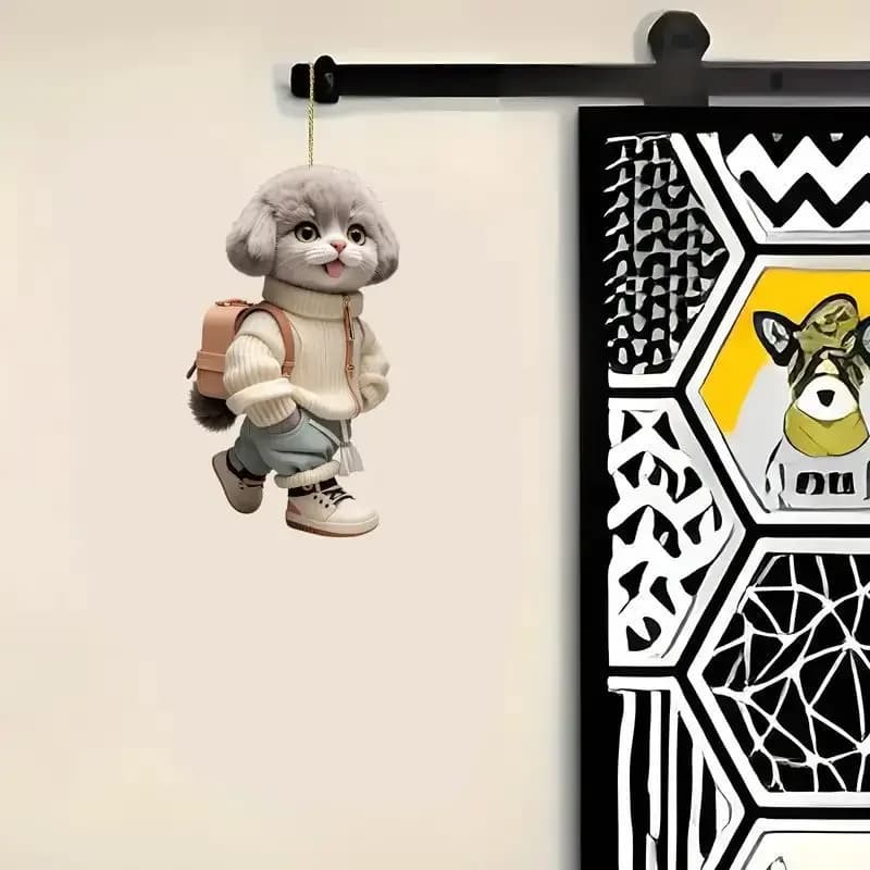Design créatif mignon sac à dos chiot 2D plat acrylique porte-clés voiture rétroviseur pendentif acc