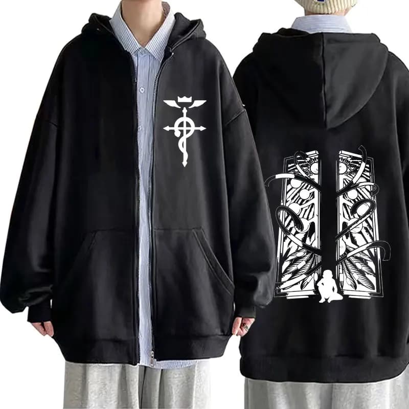 Sweat à capuche zippé Anime Fullmetal Alchemist Edward Elric pour hommes et femmes, vêtement décontr