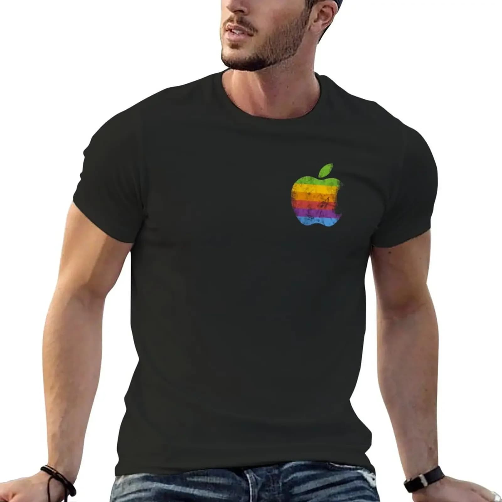 Apple Retro Logo Essential T-Shirt pour hommes, chemise graphique personnalisée, coupe couvertes
