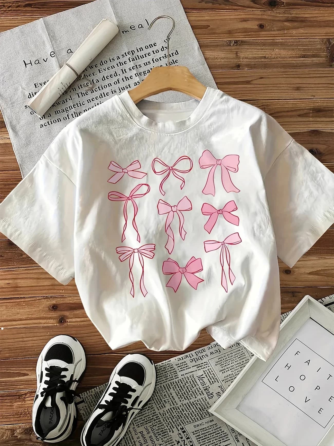 T-shirt imprimé nœud rose femmes Style Vintage décontracté imprimé T-shirt Bo haut à manches courtes
