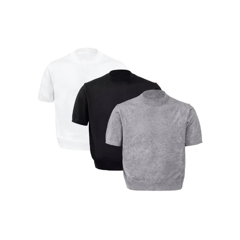 T-shirt tricoté à col bas uni avec drapé aux épaules pour homme, coupe ample décontractée à manches
