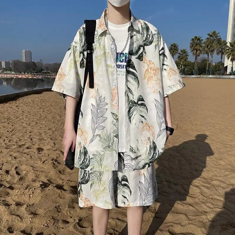 Tenue de vacances à la plage pour hommes, chemise et short légers à séchage rapide, ensemble assorti
