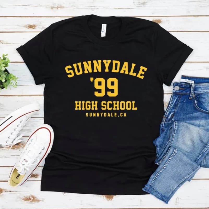 T-shirt unisexe Sunnydale 99 pour étudiants du lycée, chemise graphique Sunnydale pour hommes et fem