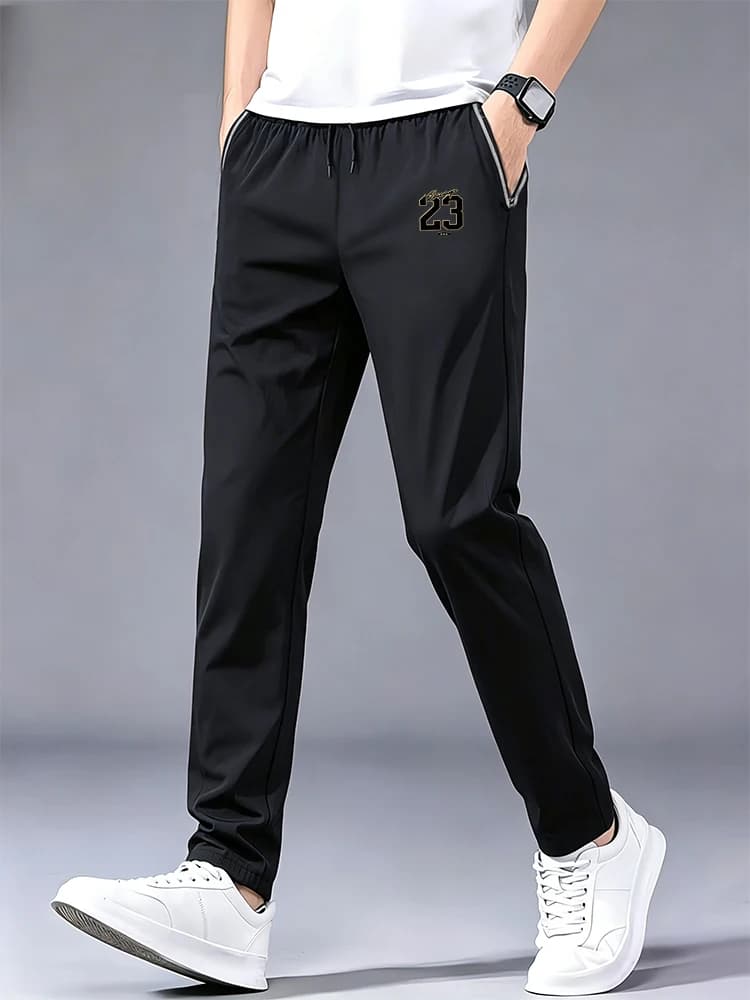 Pantalon de jogging pour homme en soie glacée à imprimé doré, avec cordon de serrage, taille élastiq