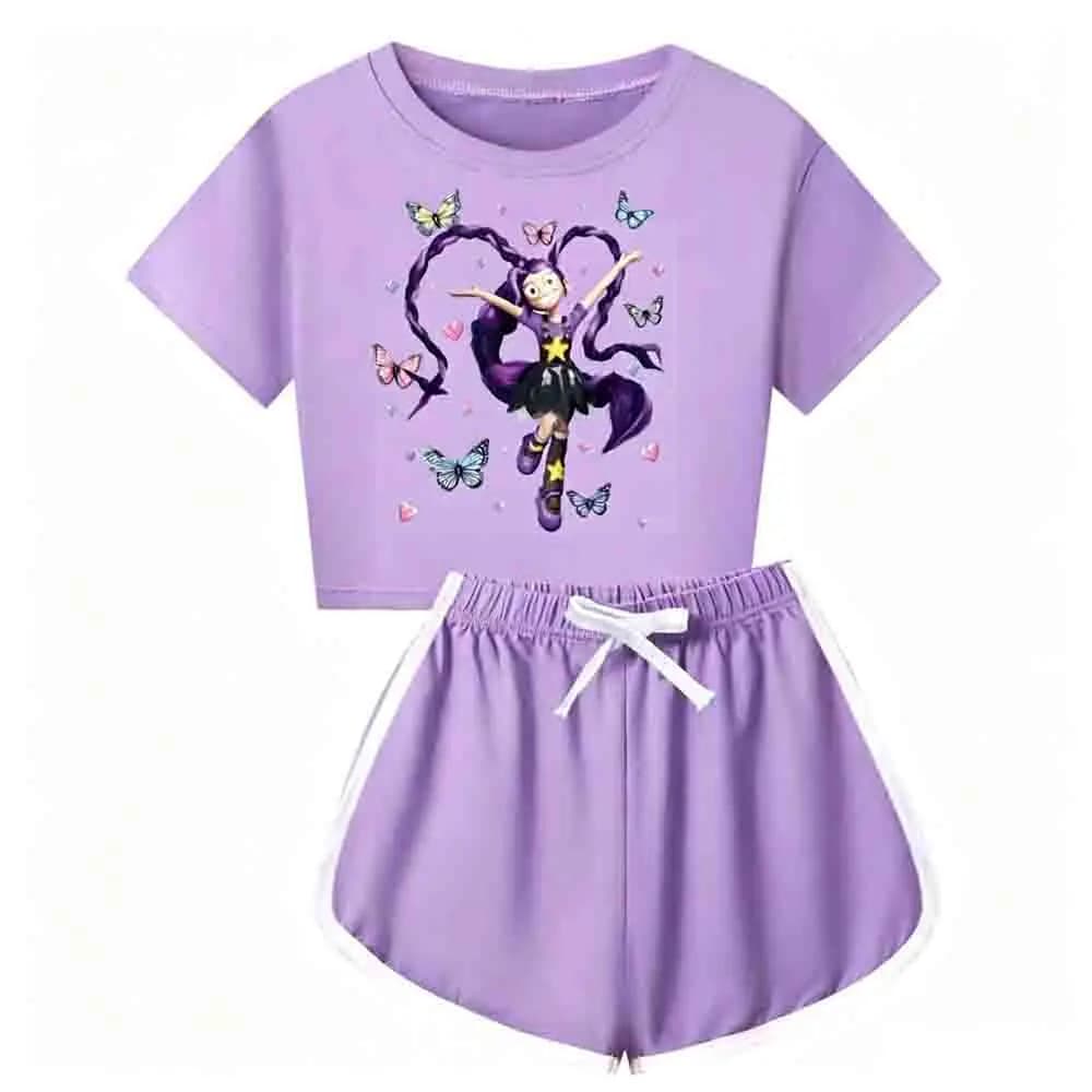 Ensemble haut court et short imprimé Lily Lovebraids pour enfants filles, pyjama d'été doux, survête