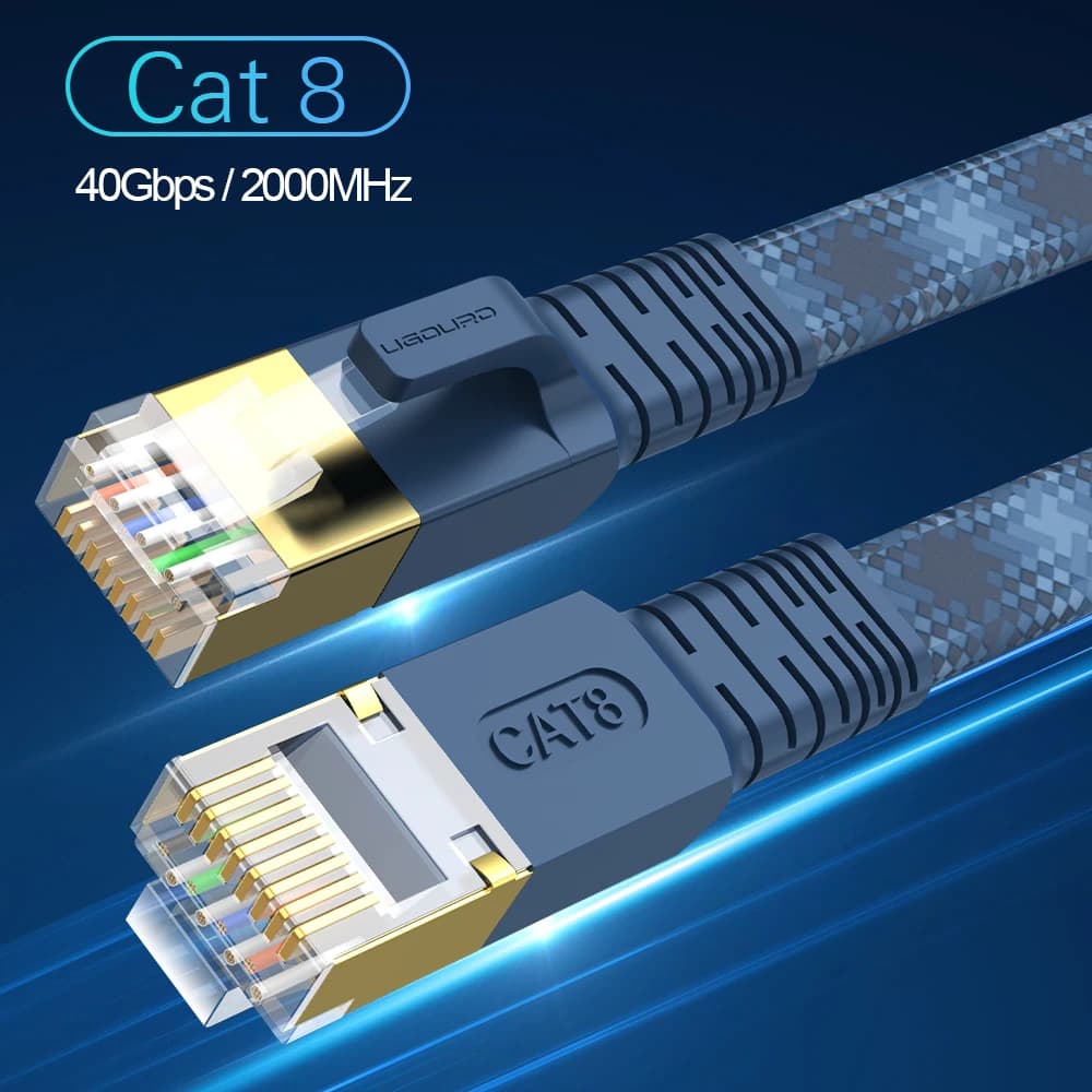 Câble Internet réseau plat CAT 8 40Gbps 2000MHz rond RJ45 câble LAN tressé en Nylon cordon de raccor