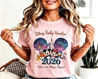 T-shirts d'été Disney pour la famille, chemises à manches courtes en coton surdimensionnées avec imp