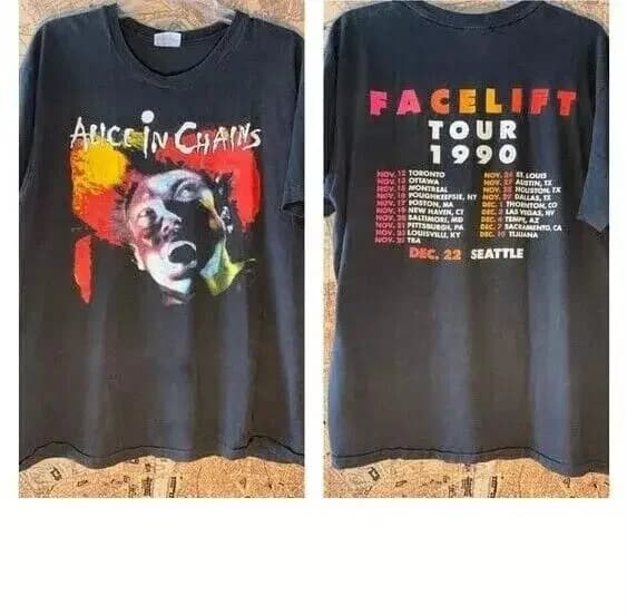 Alice In Chains Facelift 1990 Tour Band noir 2 côtés unisexe t-shirt réimpression S-5XL