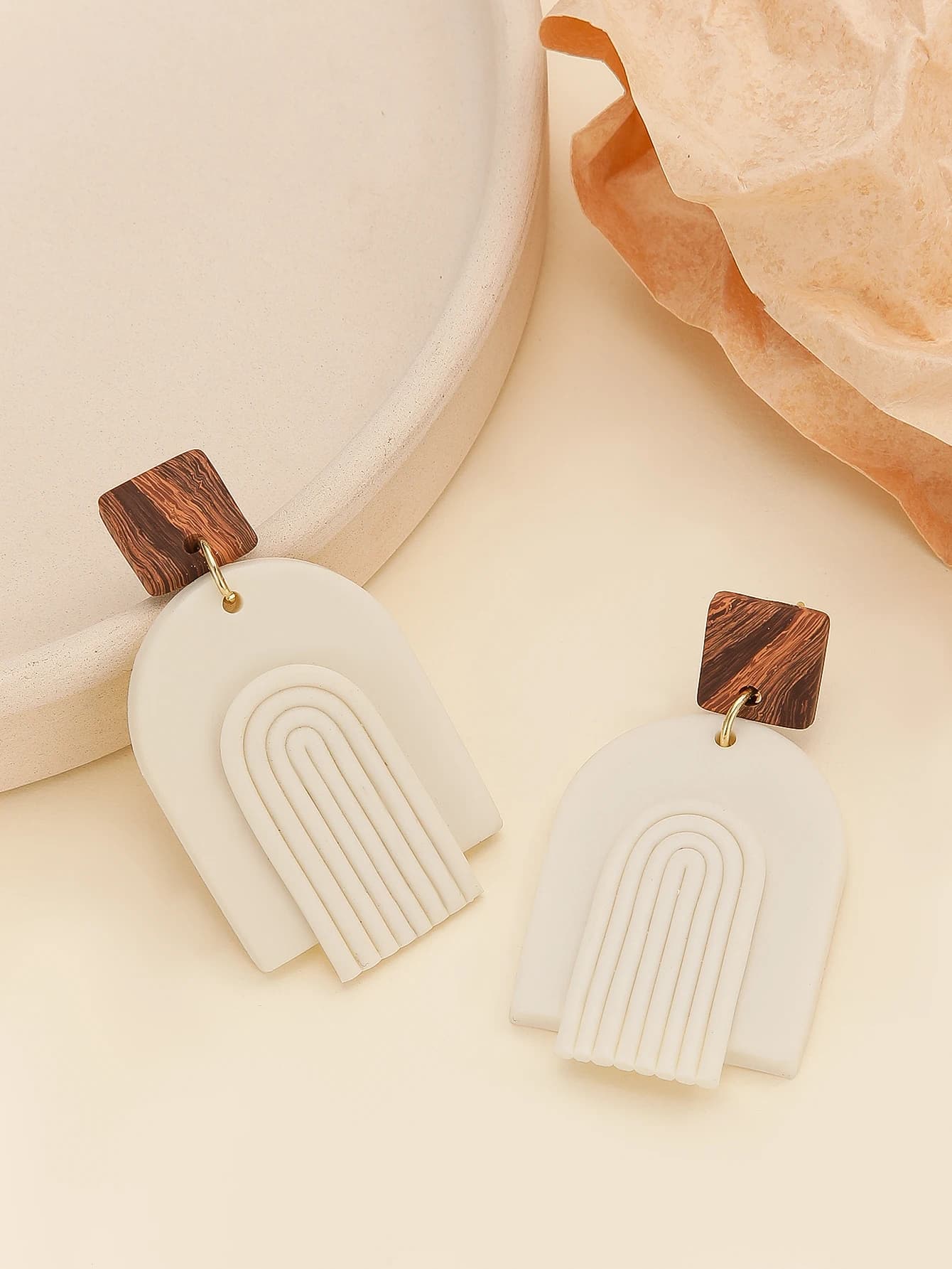 Boucles d'oreilles bohème en Patchwork géométrique tressé, arc en argile polymère, goutte en terre c