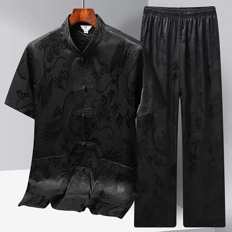 Vêtements traditionnels chinois pour hommes, haut Hanfu en lin avec pantalon, costume Tang à manches