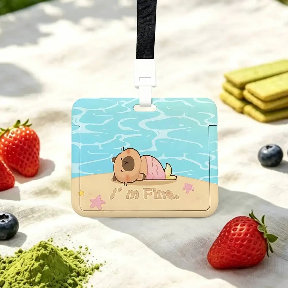 Porte-carte d'identité Capybara mignon de dessin animé, porte-carte de travail durable avec sangle d