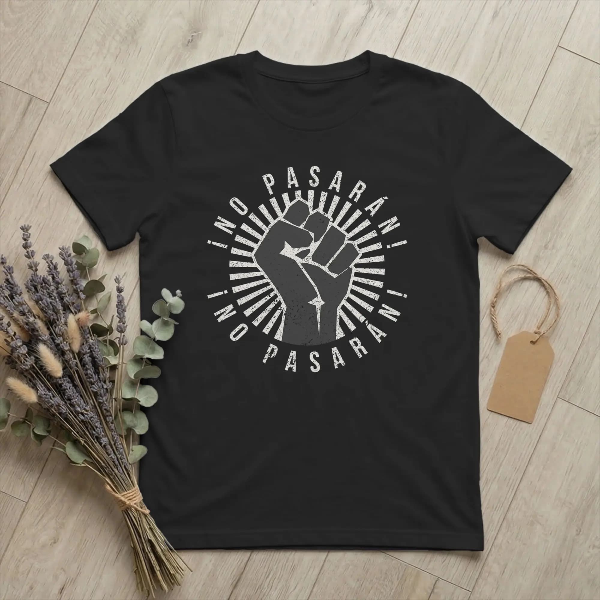 No Pasaran – T-shirts pour hommes avec slogan anti-fasciste, en coton pur, à manches courtes, col ro