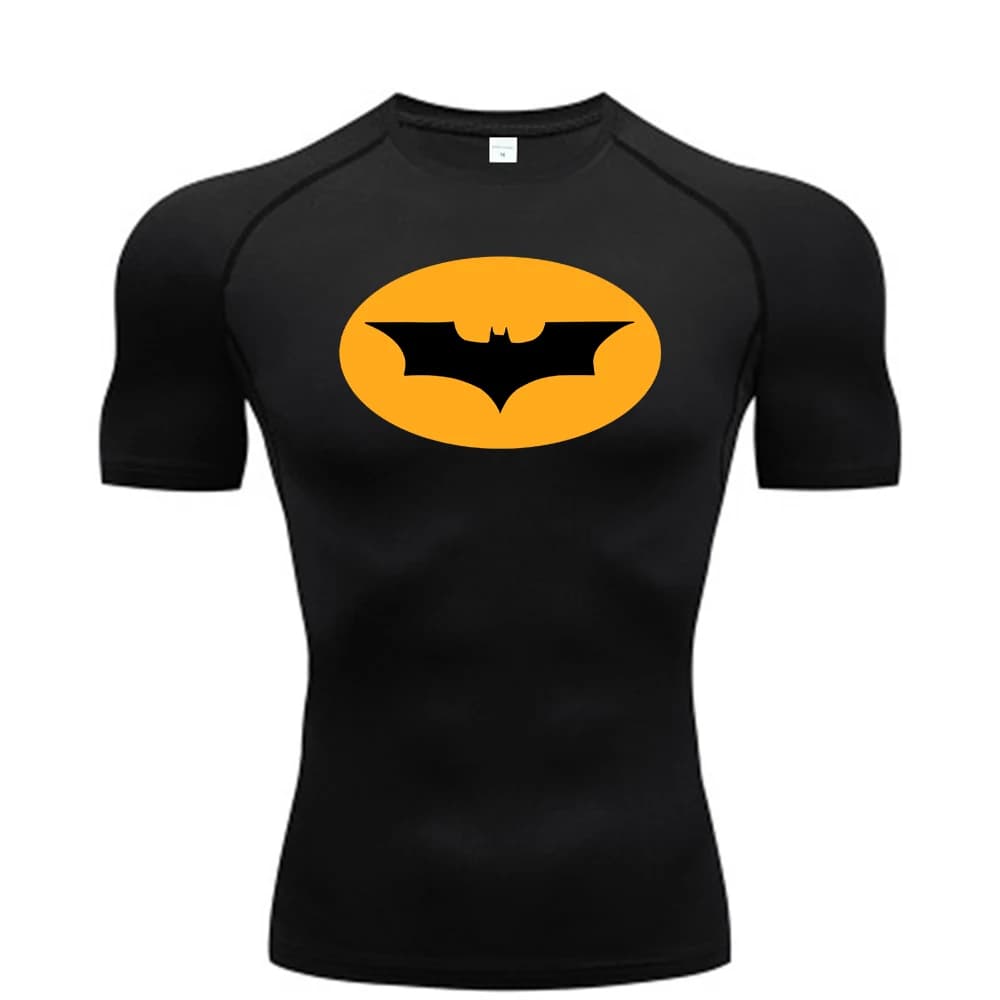 T-shirts de compression à motif chauve-souris pour hommes, manches courtes, anti-UV, pour la gym, l'