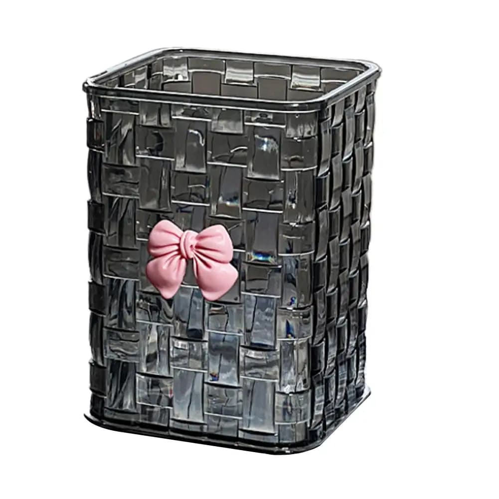 Organisateur de bureau en acrylique transparent avec accent en forme de nœud - Porte-stylos et panie