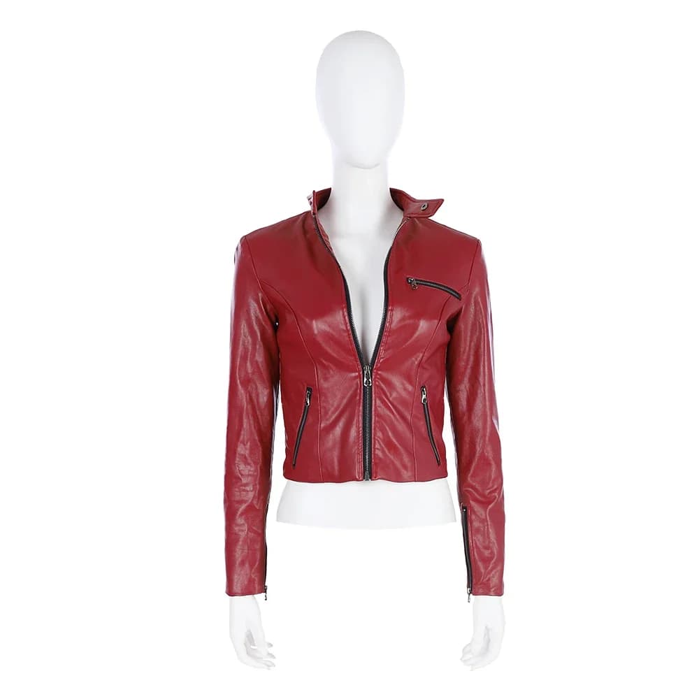 Jeu RE2 Claire Cosplay Costume Halloween mascarade tenue avec accessoires manteau en cuir rouge femm