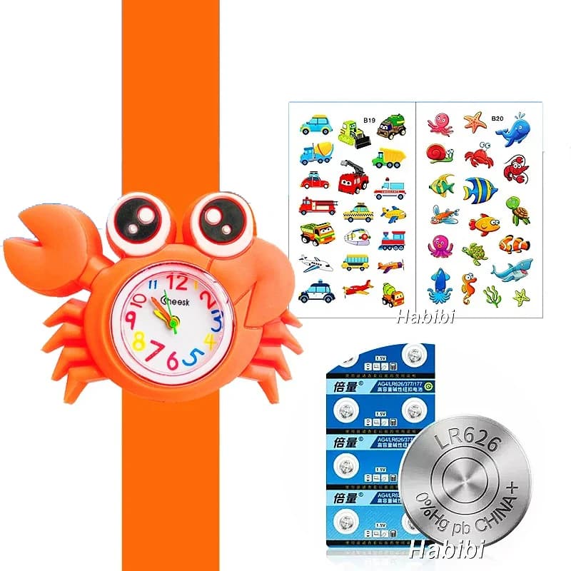 Montres à claquettes pour enfants, bracelet d'animaux inclus, horloge de dessin animé, jouets pour g