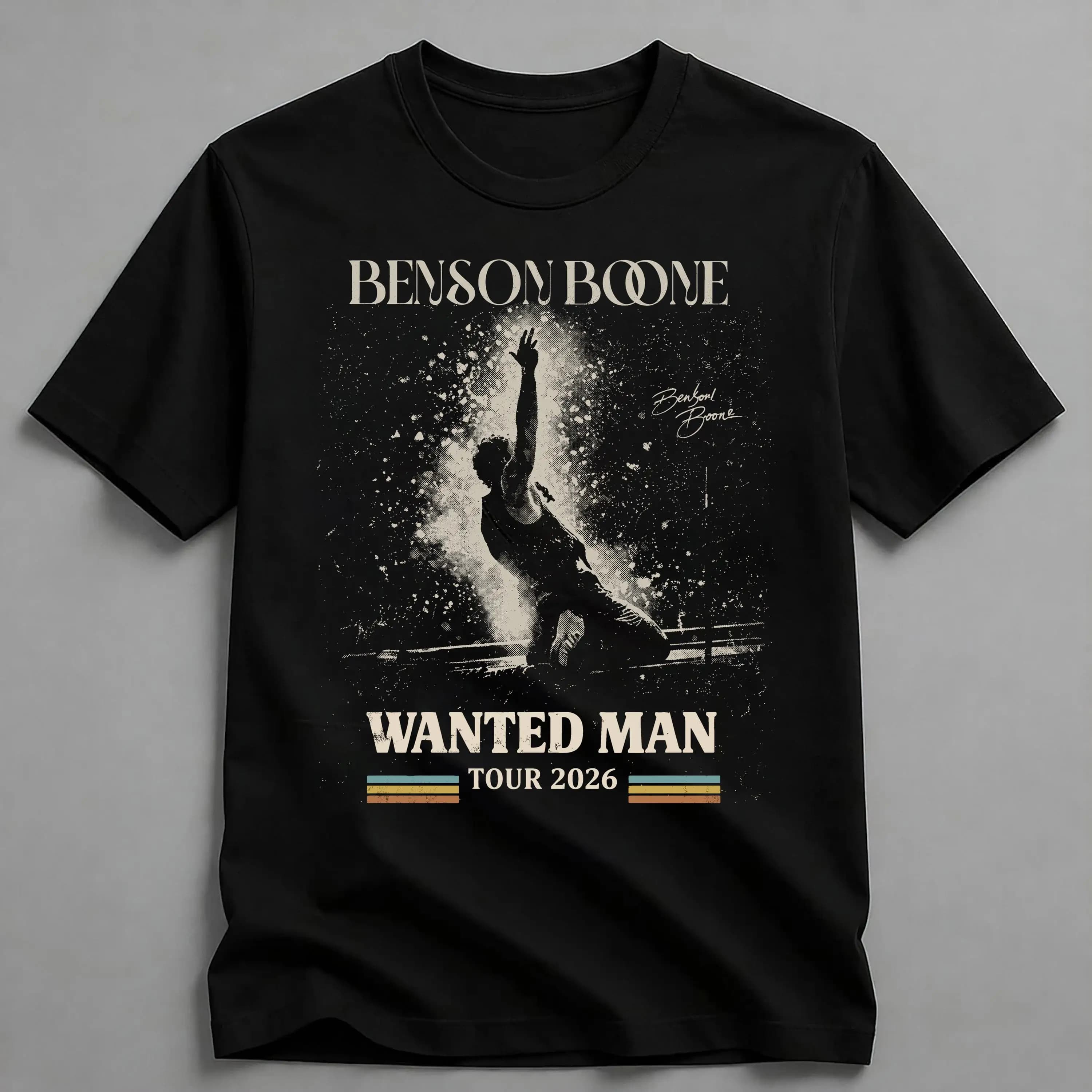 T-shirt graphique Benson Boone Wanted Man Tour 2026, coton unisexe surdimensionné à manches courtes,