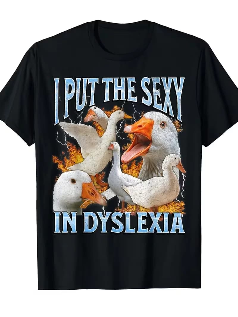 T-shirt Oversize Unisexe avec Impression Graphique Humoristique 'I Put The Sexy in Dyslexia' et 'Fun