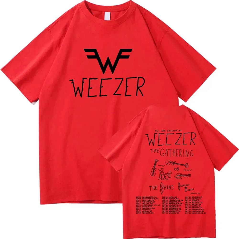 Weezer The Gathering Tour 2026 T-shirt en coton doux pour femmes/hommes, t-shirt d'été à manches cou