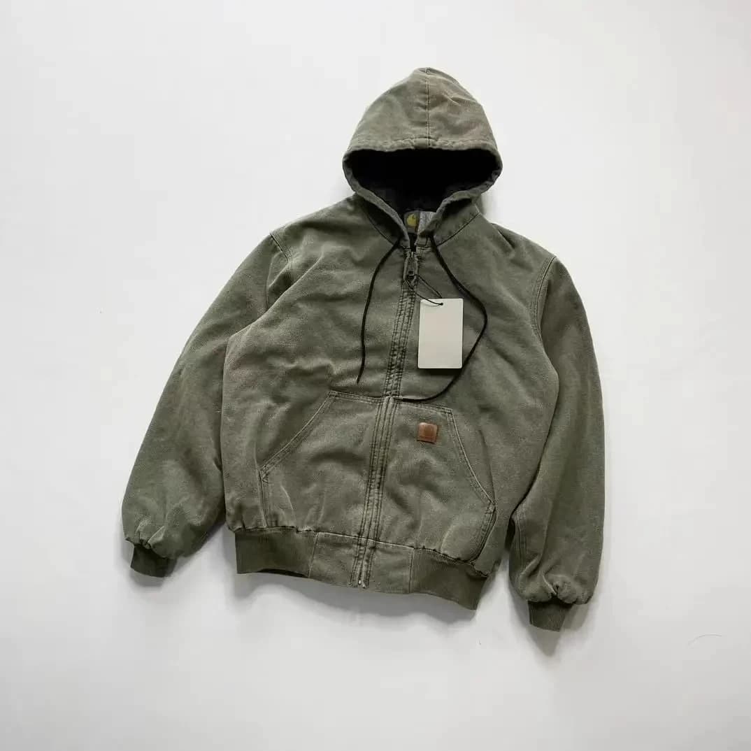 Veste à capuche rétro Carhartt J130 en toile de coton robuste, style Detroit, avec étiquette en cuir