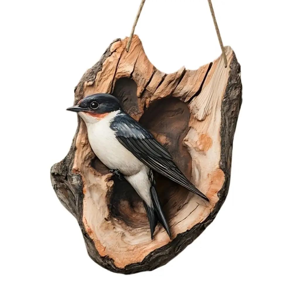 Ornement suspendu en bois 2D en forme d'oiseau Robin, décoration murale rustique en bois avec corde,