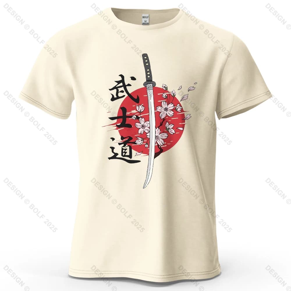 T-Shirt homme imprimé épée de samouraï 100% coton surdimensionné esprit martial t-shirts graphiques