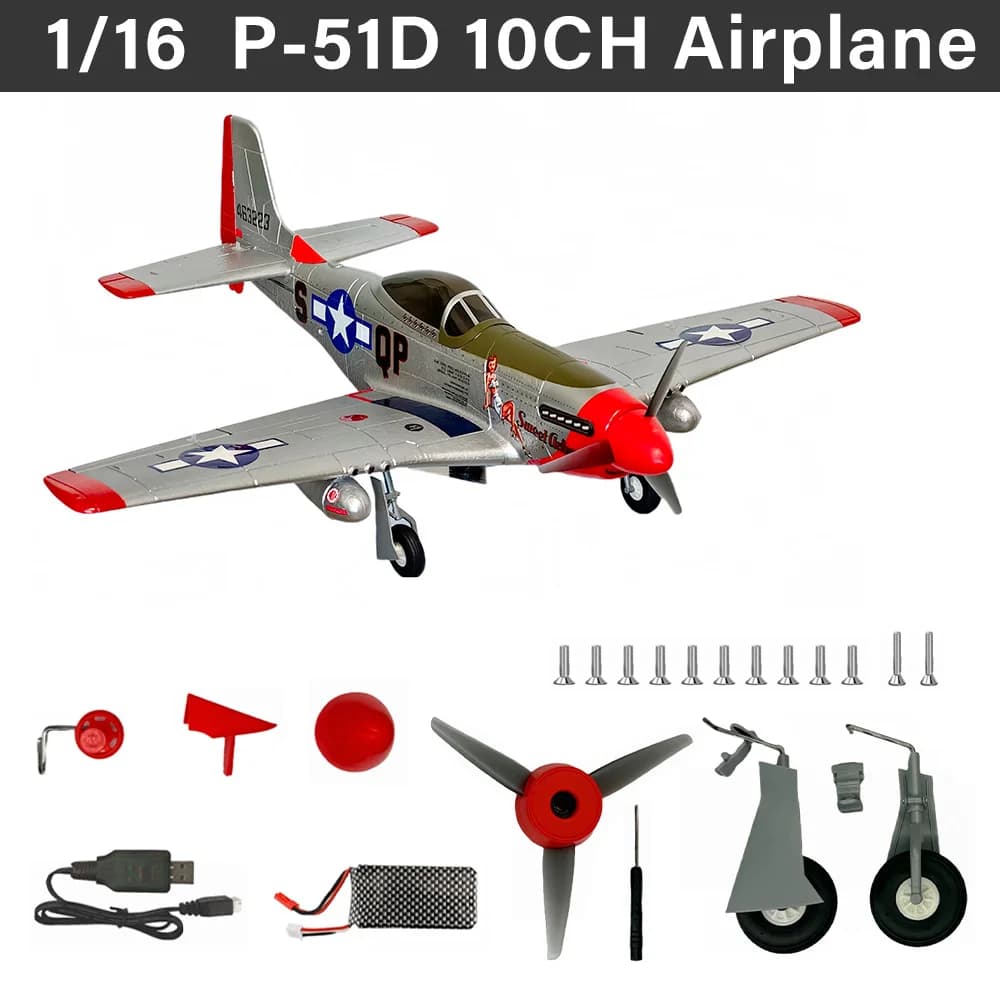 Avion de combat 9IMOD P-51D 2026, 10 canaux, brushless, caméra HD 1/16, gyroscope 6 axes, 3D, 25 min