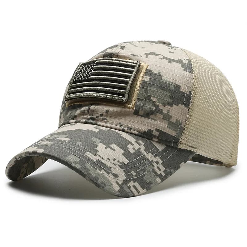 Casquette de baseball à dos en maille noire avec patch drapeau américain – Accessoire élégant et pat