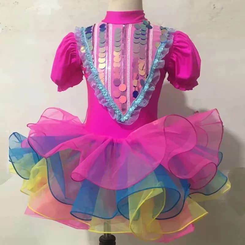 Rose enfants salle de bal vêtements paillettes danse moderne Tutu robe filles Jazz danse Costume scè