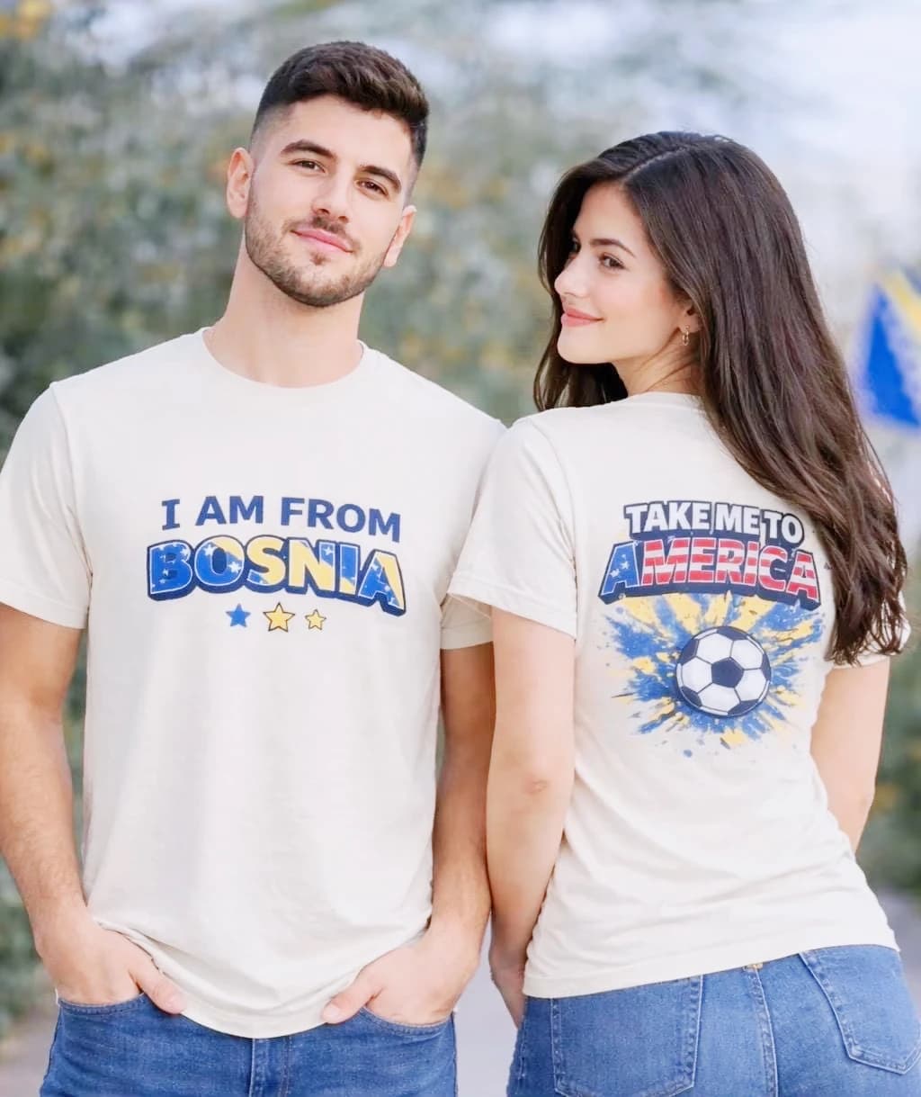 Nouveau T-shirt de supporter de football de Bosnie 2026 – Je suis de Bosnie, emmène-moi en Amérique
