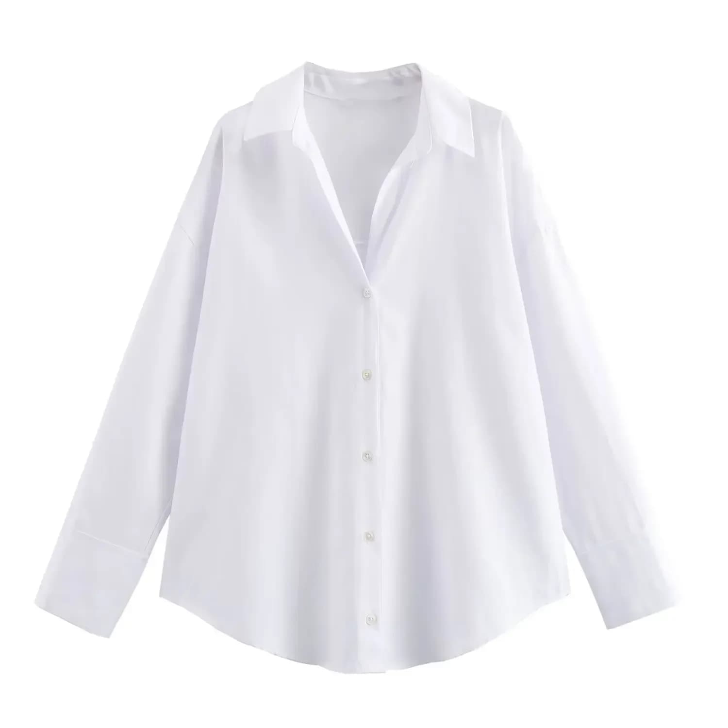 Femmes mode printemps coton Oxford à manches longues simple boutonnage revers Blouse vêtements de ru
