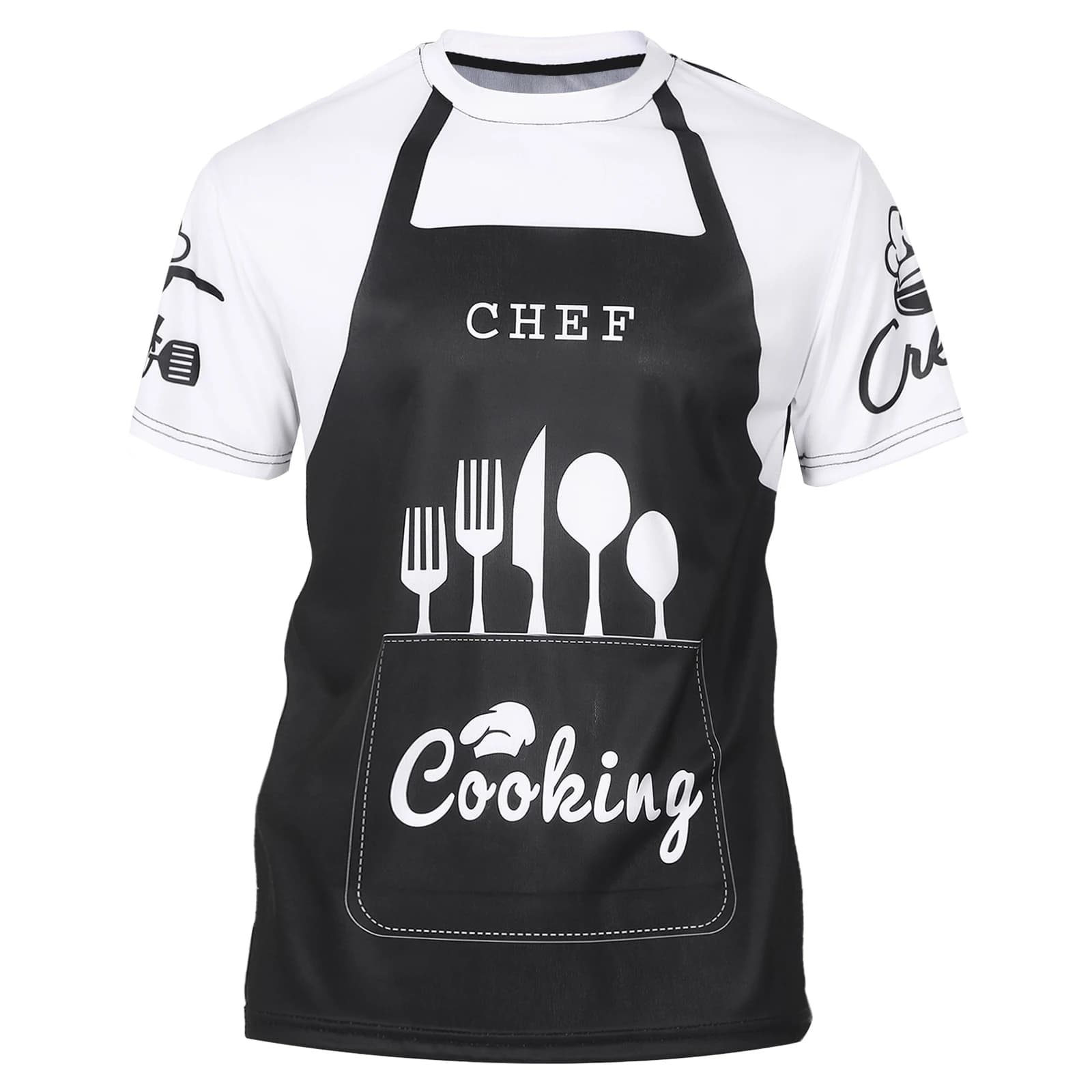 T-shirt de chef à manches courtes pour hommes, uniforme de travail, chemise de nuit créative imprimé