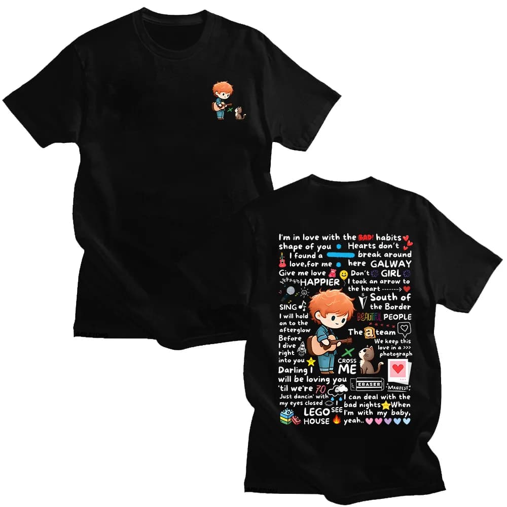 Ed Sheeran Graffiti motif t-shirt nouveau à la mode décontracté femmes hommes vêtements Y2k coton T-
