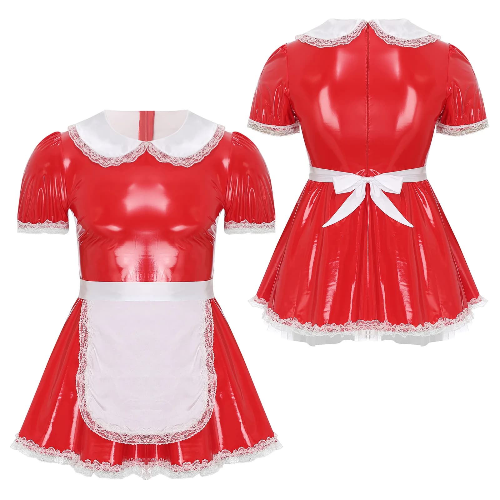 Robe de servante Sissy pour homme avec tablier, col beurre, manches bouffantes, volants, dentelle, c