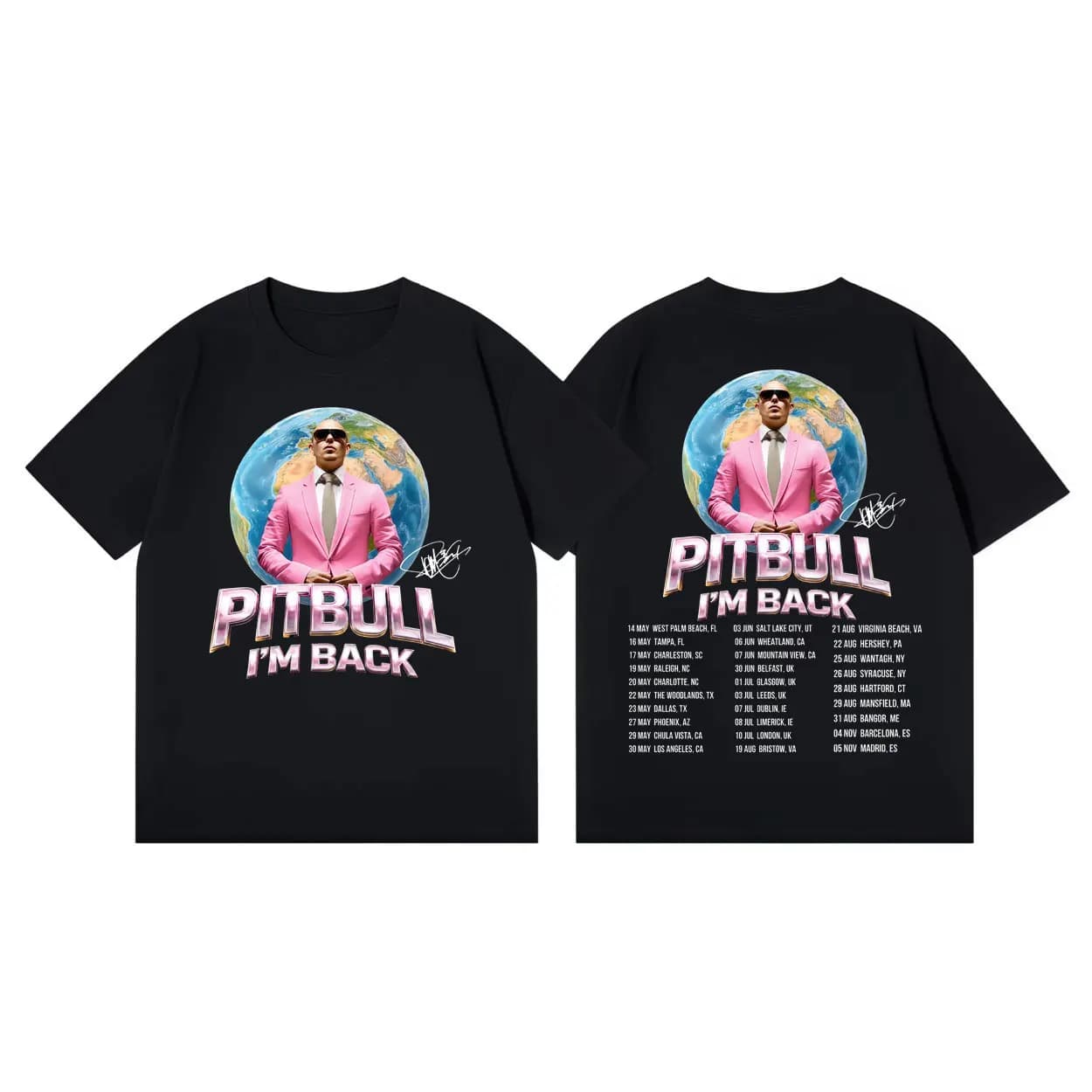 Pitbull Mr.worldwide I'm Back Tour 2026 T-shirts graphiques à la mode Hip Hop à manches courtes pour