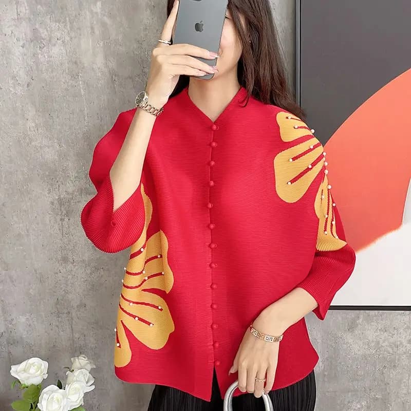 Vêtements pour femmes Miyake plis mode Cardigan haut Style d'été coupe ample manches chauve-souris c