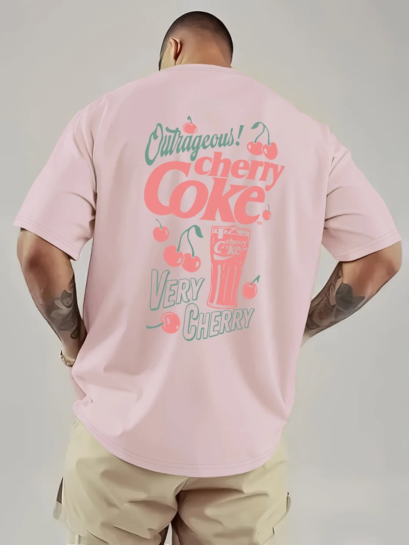 T-shirt Homme Été 2026 Imprimé Cerise et Café – Style Décontracté et Tendance, Streetwear Oversize A