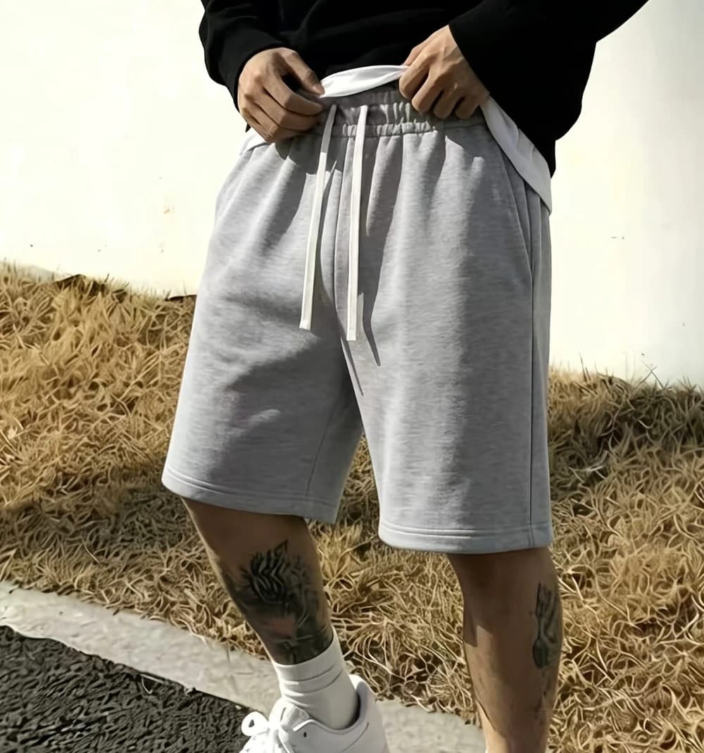 Shorts gris basiques simples pour hommes, couleur unie, coupe ample, cordon de serrage, taille élast