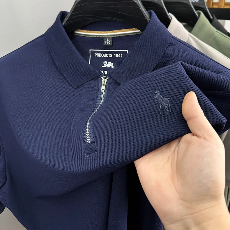 Polo décontracté pour homme à demi-zip, nouvelle collection été, col ample, haut simple et polyvalen