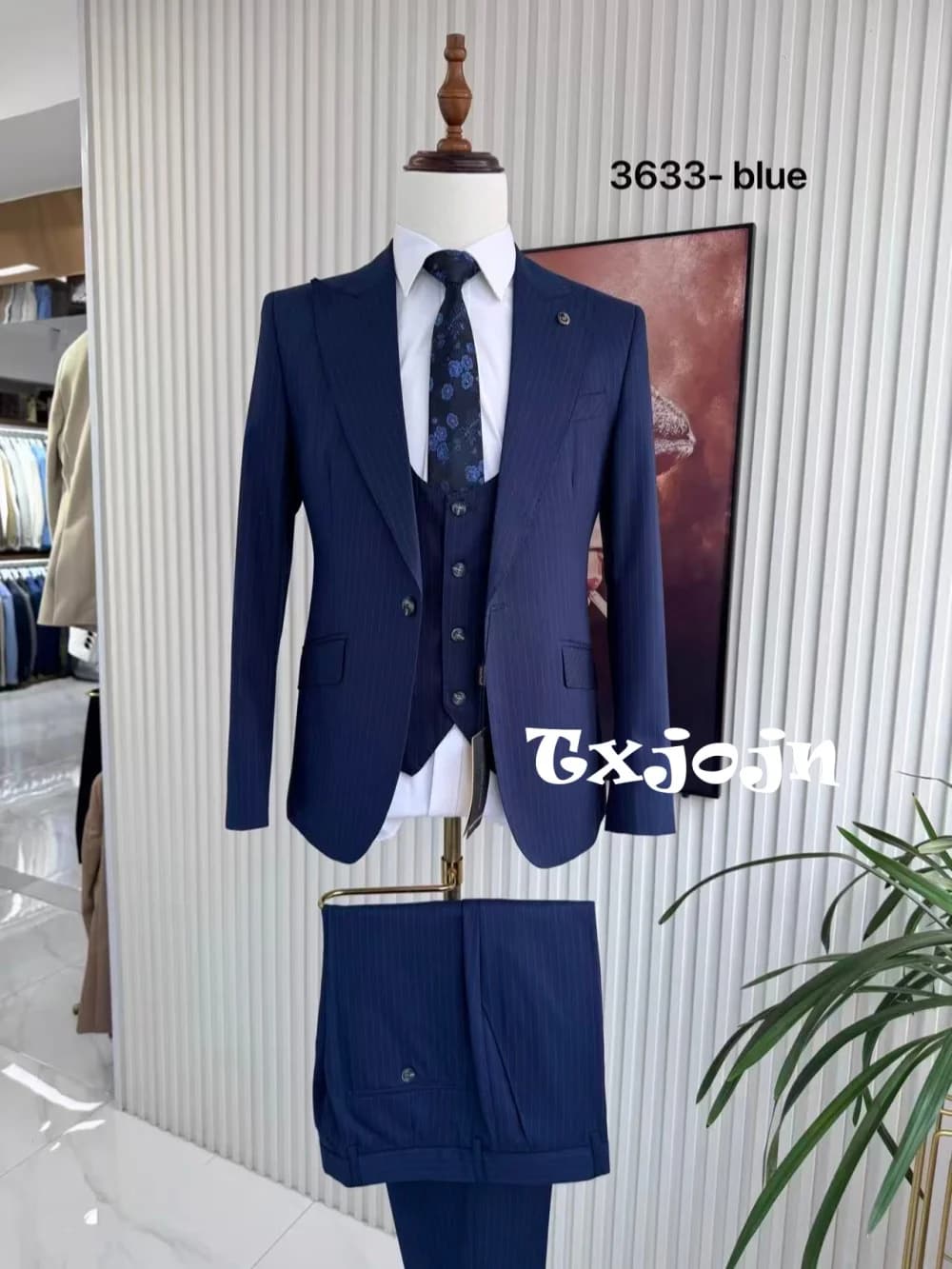 Ensemble de costume d'affaires formel pour homme 3 pièces Veste Gilet Pantalon Homme Costumes rayés 