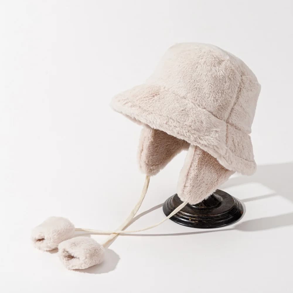Casquette en fourrure d'agneau couleur unie en peluche Panama chapeau Anti-froid plus chaud hiver pê