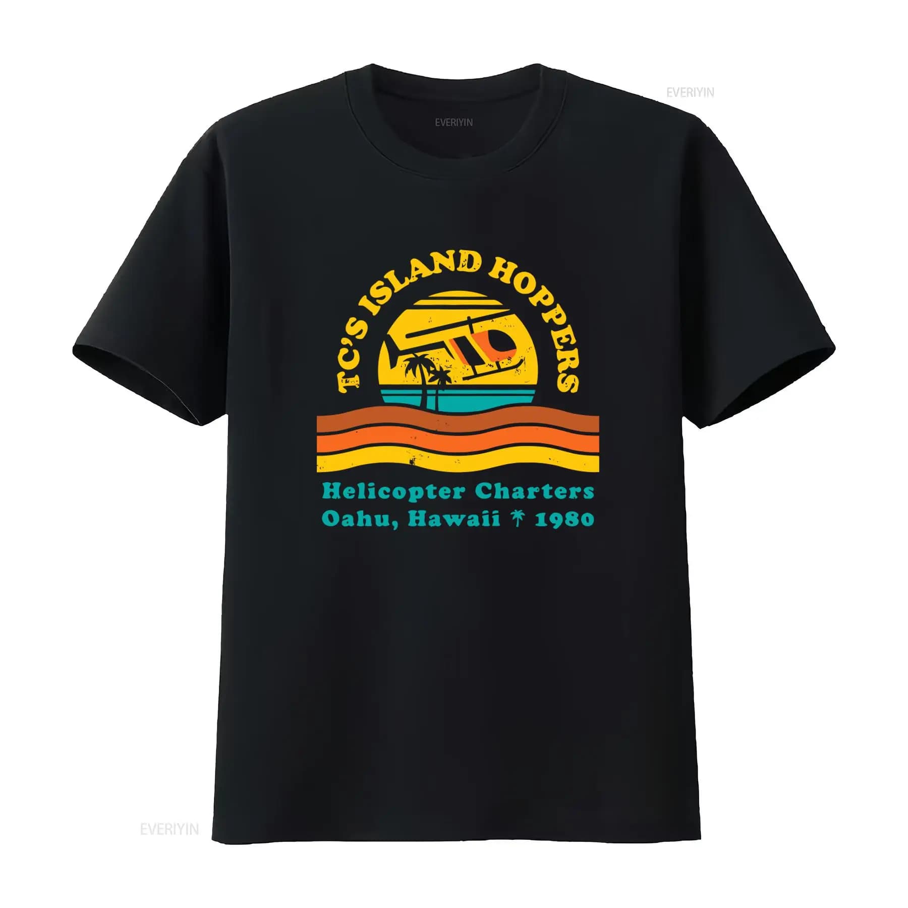 TC's Island Hoppers Helicopter Charters Oahu Hawaii 1980 T-shirt style vintage lavé pour homme confo