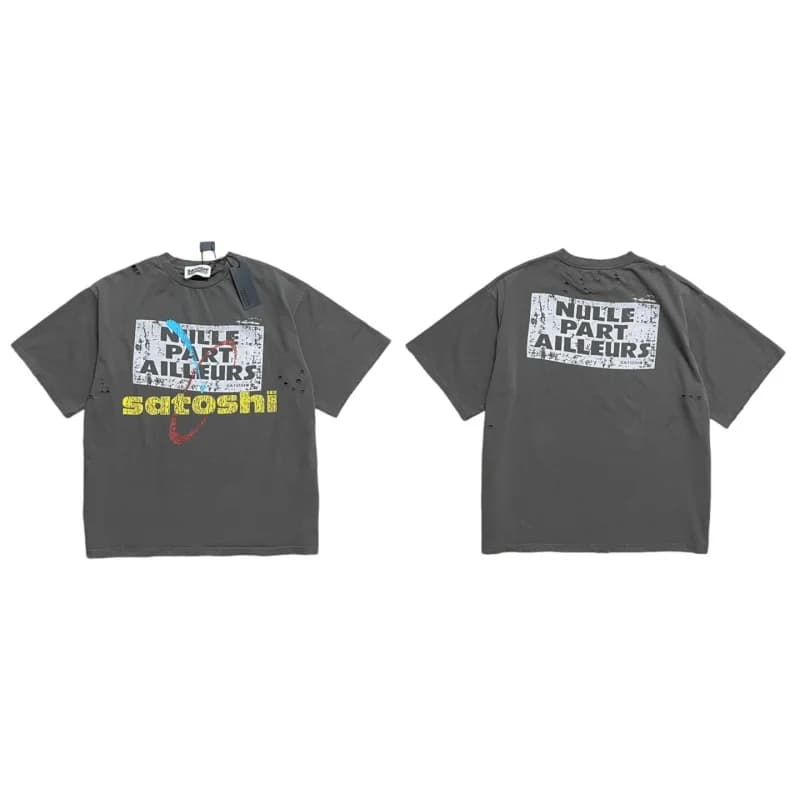 T-shirt vintage déchiré pour homme Satoshi Nakamoto, coton oversize, streetwear, t-shirt délavé