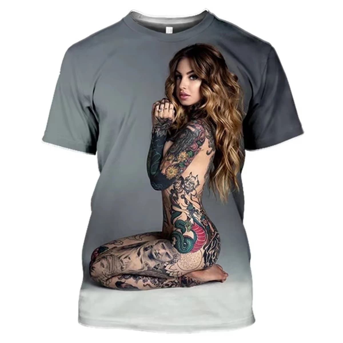 T-shirt pour homme avec motif de tatouage, style streetwear, produits tendance, femmes nues imprimée