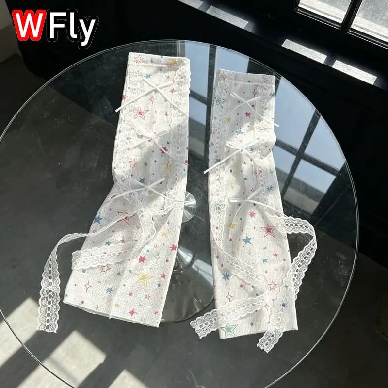 Manchons de bras imprimés étoiles style Lolita Harajuku en dentelle, protection solaire UV d'été, ma